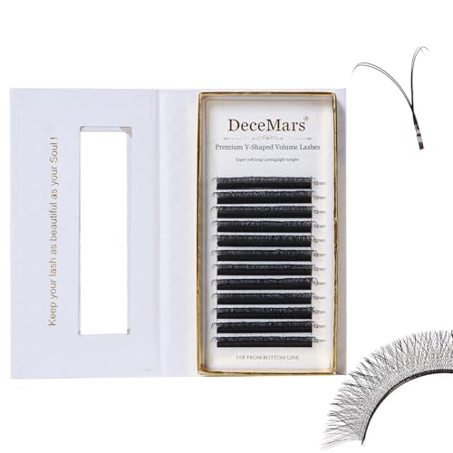 DeceMars Two Tip YY Eyelash Extensions Supplies D Curl 0.07mm Thickness 11mm Soft Lash Trays Premade 4D Easy Fan Y Shaped Volume Clusters Wispy Eye Lashes Black (YY,0.07-D-11mm)