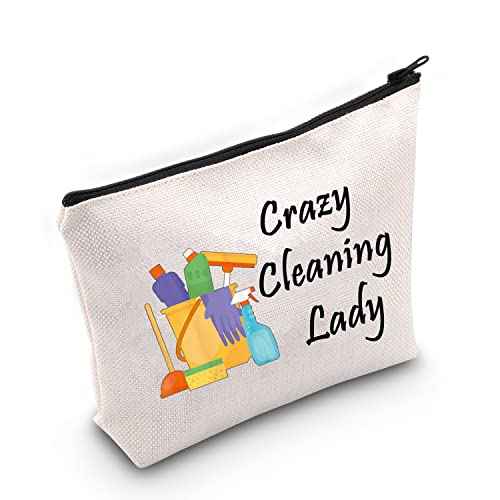 MBMSO Cleaning Lady Gifts Crazy Cleaning Lady Makeup Bag Housekeeper Appreciation Gifts for Cleaning Lovers Housekeeping Gift