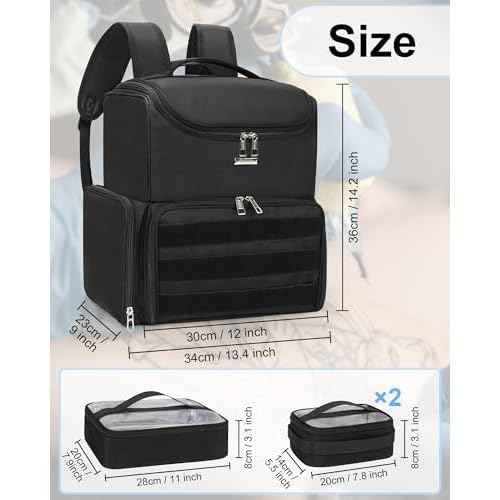 Relavel Tattoo Travel Case, Large Tattoo Bag Backpack with 3 Clear Bags for Tattoo Stencil Printer, Equipment and Supplies Travel Carring Case with Adjustable Dividers & Easy to Clean Lining, Black