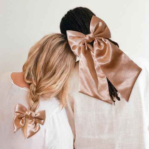 Vercret Bows for Women-4 Pcs Silky Satin Hair Bows Ribbon Bow for Hair, Bow Barrettes Women Teen Girl Hair Accessories Mother Daughter Birthdays Christmas Gift