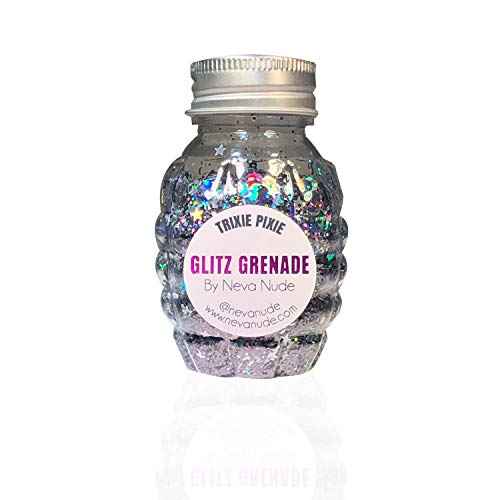 Neva Nude Face and Body Glitter Keychain - Chunky Loose Glitter for Festivals, Raves, and More | Cosmetic Grade | Super Sparkly (Trixie Pixie Gunmetal Holographic Glitz Grenade)