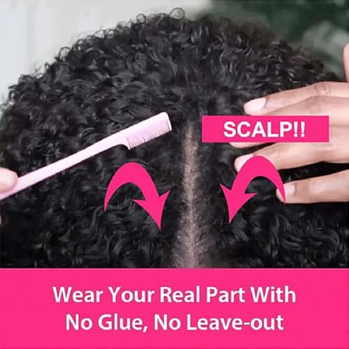 V Part Wig Human Hair Afro Kinky Curly Wig No Leave Out Brazilian Human Hair Wig For Black Women Beginner Friendly 200% Density Upgrade U Part Kinky Curly Wigs 14Inch