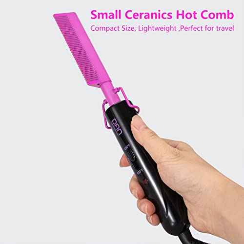 DAN Technology Dual Voltage Ceramic Pressing Comb - 450¡ÆF Fast Heating Mini Straightener for Lace Front Wigs and Black Women's Hair
