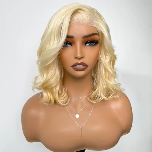613 Bob Wig Human Hair Blonde 13x4 Frontal Lace Wig 14 Inch Body Wave 180% Density HD Transparent Lace Front Wigs Human Hair Wigs for Black Women Pre Plucked