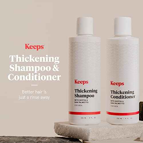 Keeps Hair Loss Shampoo & Conditioner Set For Men - Mens Hair Care for Fuller, Thicker Looking Hair - Thinning & Hair Growth Product - DHT Blocker - Infused with Biotin, Caffeine & Saw Palmetto - 8 oz
