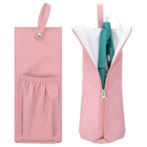 Hot Iron Holder Hot Tools Organizer Heat Resistant Mat Case Portable Hair Styling Tools Cover Pouch Hair Straightener Travel Bag with Zip for Curling Flat Iron Home Travel Pink