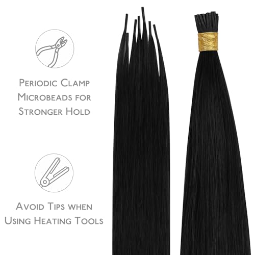 Wennalife I Tip Hair Extensions, 50g 24 Inch Jet Black Remy Human Hair, 50 Sets, Fusion, Straight, Unisex