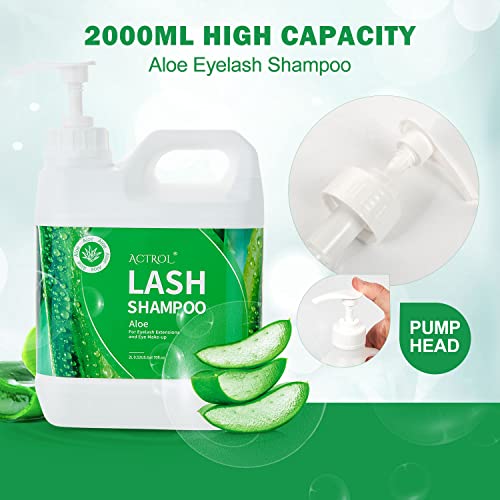 Eyelash Extension Cleanser Aloe 2L Natural Lash Extension Shampoo Professional Eyelid Foaming Cleanser Paraben & Sulfate Free Non-lrritating with Salon and Home Care
