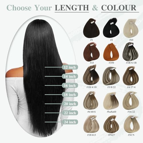 Ve Sunny Human Hair Tape in Extensions 22 Inch Invisible Hair Extensions Tape in Remy Human Hair Dark Brown Ombre Golden Blonde Balayage Platinum Blonde Tape in Hair Extensions Seamless 20Pcs 50g