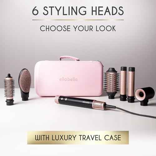 ELLA BELLA¢ç 6 in 1 Professional Hot Air Styler ? Powerful Hair Dryer & Straightener Set ? Styling Without Heat Damage ? Fast Drying Curling Volumizing Straightening ? Includes Protective Travel Case