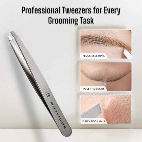 Ultra-Precision Professional Slant Tweezers for Women Facial Hair - German Stainless Steel, Lightweight Black Tweezers for Women & Men, Ideal for Eyebrow & Facial Grooming (Matte Gray)