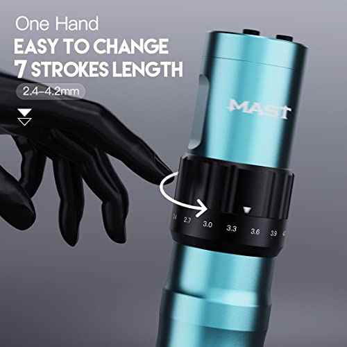 Mast Fold2 Tattoo Gun Kit, Wireless Complete Tattoo Kit, 7 Strokes Length Tattoo Machine, 2 Batteries Power Supply, Pro Tattoo Needles Cartridges Black Inks QP-047
