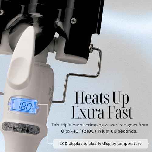 Alure Three Barrel Curling Iron Wand Hair Waver with LCD Temperature Display - 1 Inch Ceramic Tourmaline Triple Barrels, Dual Voltage Crimp (Black/White)