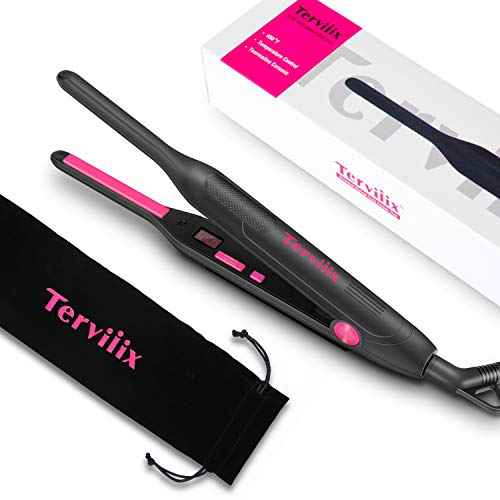 Terviiix Pencil Flat Iron, Small Flat Irons for Short Hair, Beard and Pixie Cut, 3/10 Inch Ceramic Tourmaline Mini Hair Straightener Dual Voltage with Adjustable Temperature, Auto Shut Off