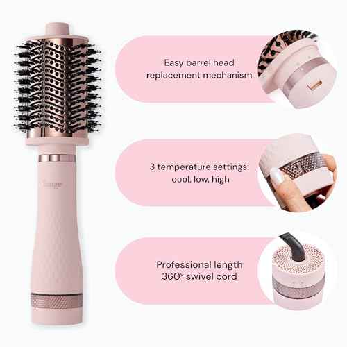 L'ANGE HAIR Multi-Volume Series Blow Dryer Brush | Interchangeable Hair Dryer Brush with Ionic Titanium Barrel for Smooth, Voluminous Styling | Black - Oval 75mm