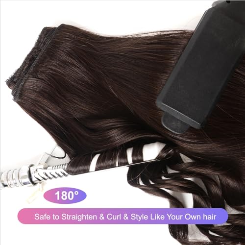 Dark Brown Clip in Hair Extensions, 22 Inch 110g, 2 Dark Brown Hair Extensions Real Human Hair, Invisible Seamless Remy Human Hair Clip Extensions for Women 8pcs Per Set with Double Weft