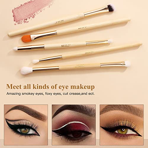 BEILI Eyeshadow Brushes Set 10pcs Duo End Eye Makeup Brushes Travel Makeup Brushes Set with Soft Synthetic Hairs & Real Bamboo Wood Handle for Eyeshadow, Blending,Concealer, Eyebrow, Eyeliners