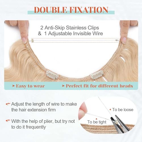 Halo Hair Extensions, Benehair Halo Blonde Hair Extensions for Women, 100% Human Hair Invisible Wire Hair Extensions for Adding Volume, 18 Inch Halo Extensions #60 Platinum Blonde 65g