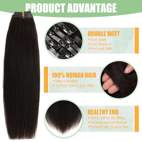 Loxxy Yaki Clip in Hair Extensions Real Human Hair for Black Women 20 inch Real Remy Thick Style Double Weft for African American,YK 7pcs/set 120g/set