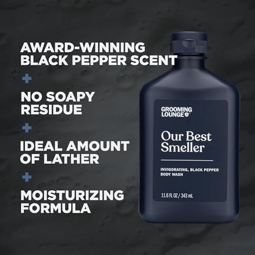 Grooming Lounge Our Best Smeller Body Wash - Moisturizing, Clarifying Travel Shower Scrub - Fresh, Classic, Suave Fragrance of Acai, Aloe Vera, Seaweed, and Black Pepper - Dry Skin Defense - 3 pack