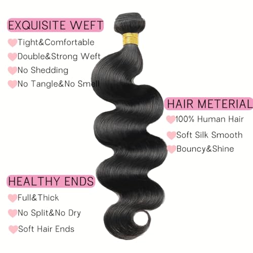 Body Wave Bundles Human Hair 20 20 20 3 Bundles 100% Brazilian Human Hair Bundles Weave Bundles Deals Real Human Hair Extensions Natural Black Color