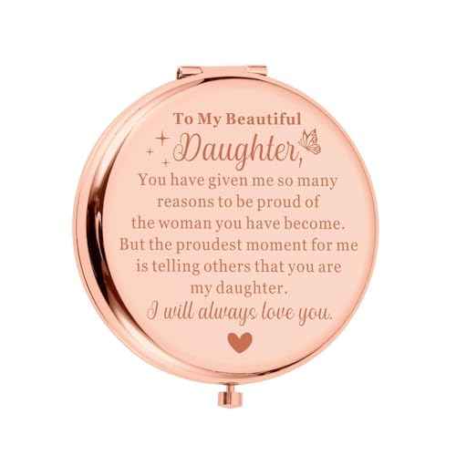 Stocking Stuffers for Teen Girls - White Elephant Gifts Daughter Gift Compact Mirror from Mom Dad Rose Gold Makeup Mirror for Her Teen Girls Daughter in Law Unique Wedding Birthday Christmas