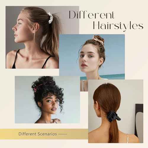 ZIMASILK 100% Mulberry Silk Hair Scrunchies, Best For Women And Girls¡¯ Hair 19 Momme Elastic Hair Bands for Ponytail Holder Gentle And No hurt (3 Pack, Black)