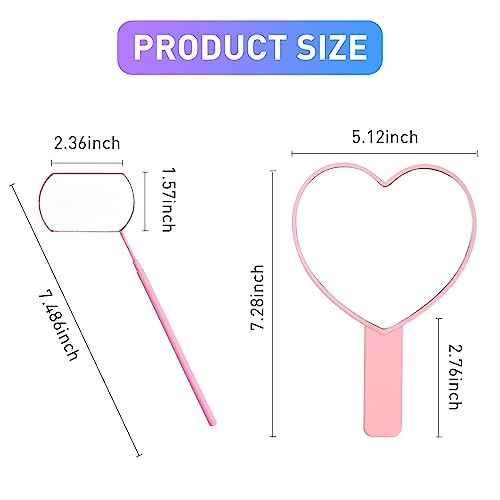 TBWHL Heart-Shaped Travel Handheld Mirror, Cosmetic Hand Looking Glass with Handle Hand Held for Shaving Single-Sided Portable Travel Vanity Mirror Men & Women (Lash Mirror & Heart Mirror, 2)