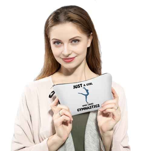 Gymnastics Makeup Bag Gymnastic Christmas Birthday Present Small Organizer Zipper Pouch Just Love Gymnastics Cosmetic Bag Graduation Present for Gymnasts Women Friends Sisters
