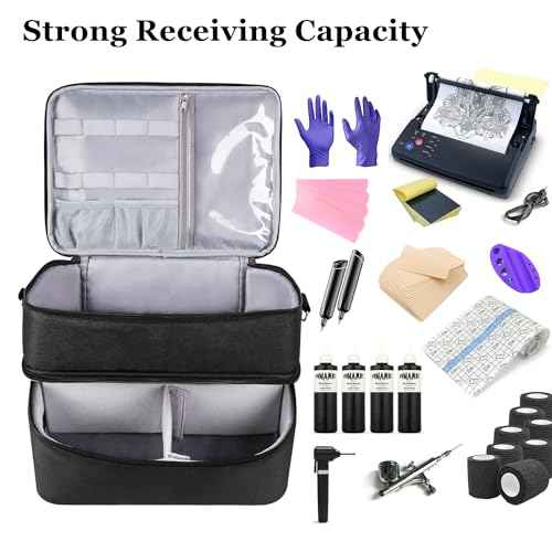 Tattoo Carrying Case Tattoo Supplies Organizer Tattoo Kit Box Case Tattoo Equipment Storage Bag Tattoo Travel Tattoo Storage Organizer for Tattoo Stencil Printer, Tattoo Ink, Tattoo Equipment