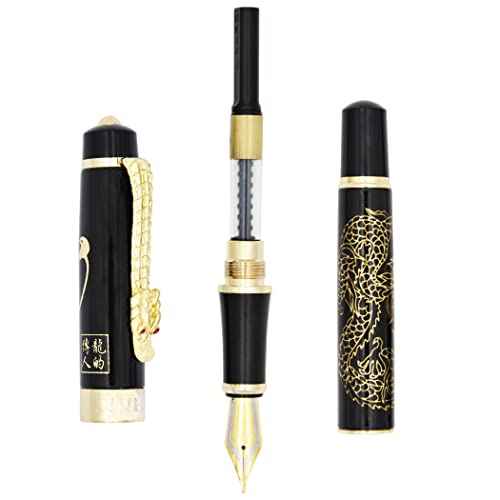 Gullor Fountain Pen Descendants of the Dragon/Loong Black with Golden Dragon pattern & Chinese Characters
