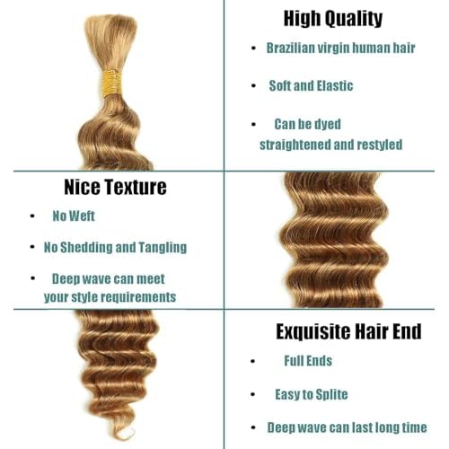 Deep Wave Bulk Human Hair for Braiding No Weft Human Braiding Hair For Boho Braids 100g 2 Bundles Brazilian Virgin Human Hair Extensions 20Inch 27#