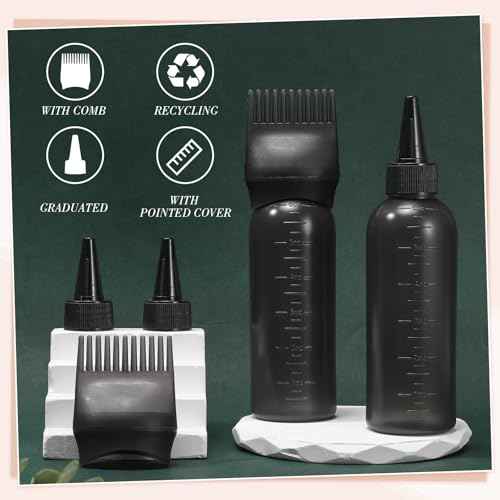 Pimoys Hair Oil Applicator Bottles Dye Brush for Women Scalp, Hair Color Products Things with Root Comb Hair Dye Tools, Black 2 Pack