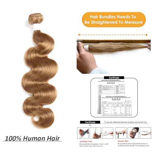 X-TRESS #27 Body Wave Bundles Human Hair 18 Inch - 10A Honey Blonde Brazilian Extensions for Quick Weave Braiding