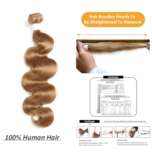 X-TRESS Honey Blonde Bundles 10A Body Wave Bundles Human Hair Braiding Hair Wavy Remy Hair Extensions Quick Weave Hair Bundles Double Wefts 1 Bundles for Braiding 22 Inch