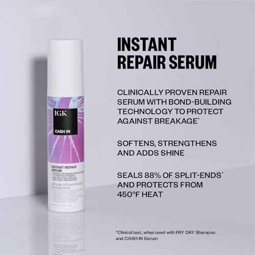 IGK CASH IN Instant Repair Serum | Breakage Protection + Seal Split Ends + Heat Protection | Vegan + Cruelty Free| 1.7 Oz