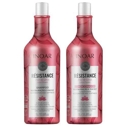 Inoar R?sistance Flor de Lotus Shampoo & Conditioner Kit with Lotus Flower Extract & Plant-Based Collagen for Hair Strengthening & Shine, 33.8 fl.oz Each
