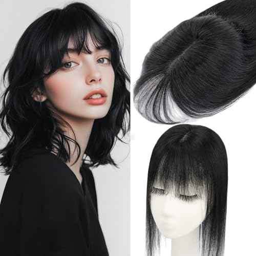 Rich Choices Hair Toppers for Women Real Human Hair 100% Human Hair Toppers for Women Clip in Silk Base Remy Hair Topper 7 Inch Pitch Black