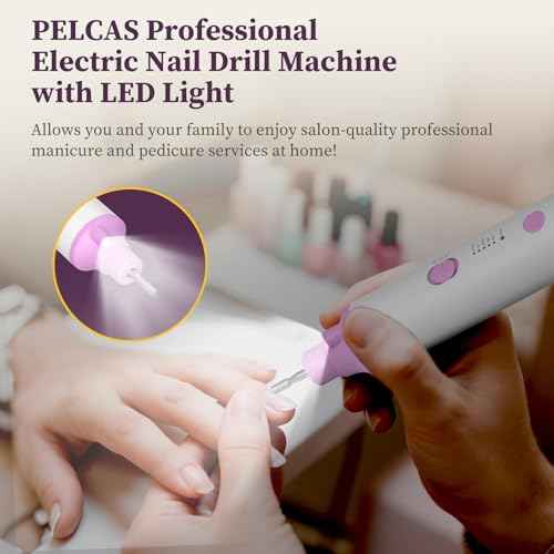 PELCAS Toenail Grinder for Thick Toenails 8 in 1 Manicure & Pedicure Kit, 5 Speeds Cordless Nail Drill with LED Light Electric Foot Callus Remover for Foot Callus, Thick Nails, Finger Nails Pink