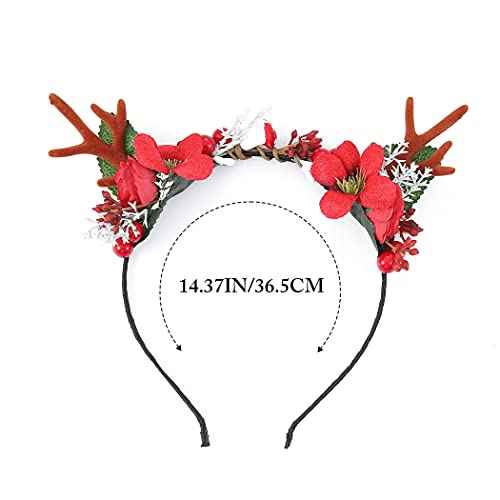 Catery Deer Headband Xmas Reindeer Antlers Headbands Elk Deer Flower Head Band Head Hoop Xmas Hair Bands Dcorative Halloween Headwear Hair Accessoey for Women and Girls