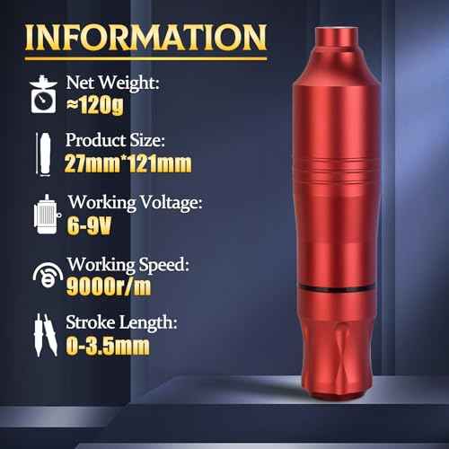 Rotary Tattoo Machine, ATOMUS Tattoo Pen Style Cartridge Machine Gun Liner Shader with DC Clip Cord 50pcs Mixed Cartridge Needles 10pcs of Each 1RL 3RL 5RL 7RL 9RL (Red)