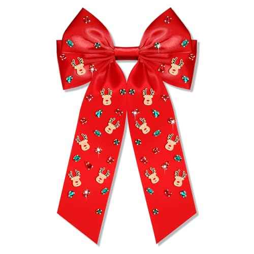 Christmas Bows Hair Clips for Women Red Green Xmas Reindeer Hair Bow Christmas Hair Ribbon Hair Barrettes Xmas Hair Accessories Holiday Party Favor