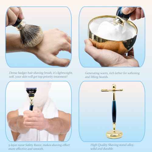 Premium Shaving Kit for Men - Luxury Complete Grooming Set, Safety Razor, Badger Hair Brush, Stand, Soap, Bowl, Replacement Heads