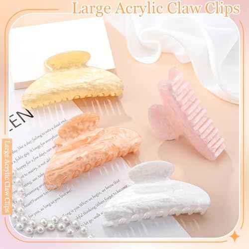 4.2 Inch Large Acrylic Claw Clips, Cute Champagne Blonde Hair Clips Strong Hold Hair Claw Barrettes for Thick Thin Hair, 4 Pack Stylish French Hair Accessories for Women Girls