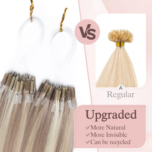 50pcs U Tip Hair Extensions Micro Ring Upgraded K Tip Hot Fusion Long Straight Keratin Hair Extensions,20inch Gold Brown mixed Bleach Blonde,50g