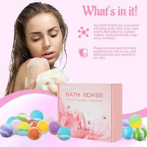 Bath Bombs for Women, 12 Pcs XL Organic Natural bathbombs with Shea Butter & Safe Oil for Dry Skin Moisturizing, Relaxing Aromatherapy, Bubble SPA, Mothers Day Gifts for Her Wife Girlfriend Mom