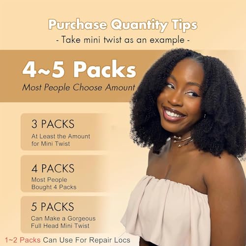Afro Kinkys Bulk Human Hair 20 Inch for Braiding Afro Kinky-Curly Human Hair Bulk For Mini Twist, Repair Locs Hair Bulk Human Braiding Hair for Micro Dreadlocs Extensions(1B,35g/pack)