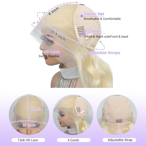 613 Lace Front Wig Human Hair 200 Density 20 Inch Blonde Wig Human Hair 613 HD Lace Frontal Wigs 13x6 Blonde Lace Front Wigs Human Hair Pre Plucked Body Wave Lace Front Wig for Women