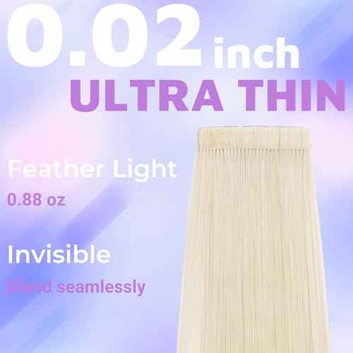 Tape in Hair Extensions Human Hair Utra Thin Invisible Seamless 20pcs 50g (Platinum Blonde, 22 inch)