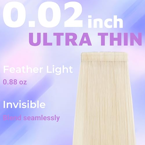 Tape in Hair Extensions Human Hair Utra Thin Invisible Seamless 20pcs 50g (Platinum Blonde, 24 inch)